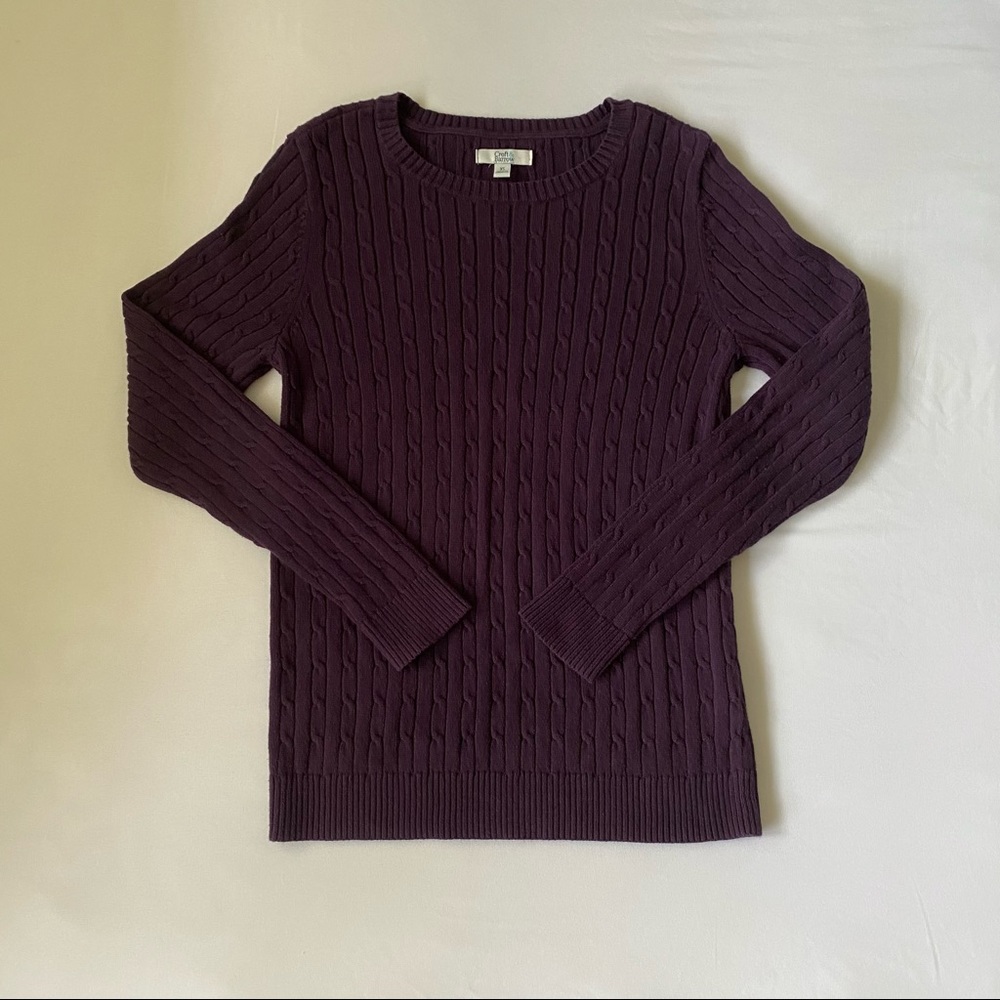 Croft & Barrow Cable Knit V-Neck Sweater Top | Long Sleeve | 100% Cotton